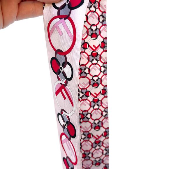 Fendi Roma Silk Twilly Wrappy Scarf Logo Flowerland Pink Red Circle Designer - Picture 7 of 7